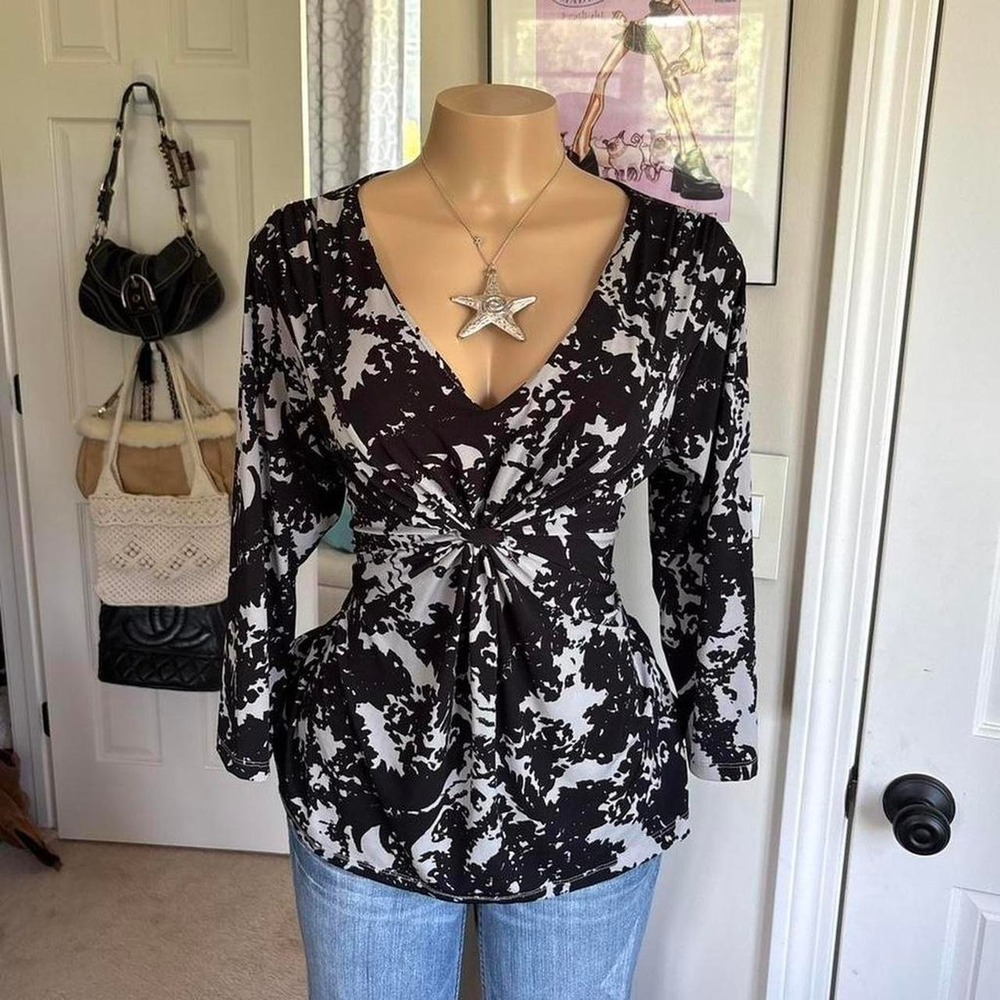 y2k 2000s abstract print ruched plunge top